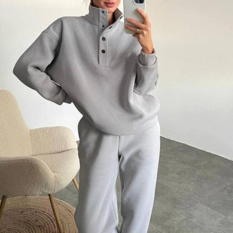Quarter Button Pullover Sweatshirt Two Piece Set