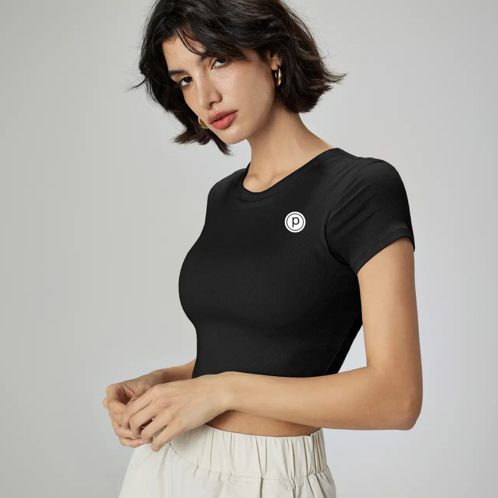 Pure Barre Echoease Crew Neck Ribbed Short Sleeve Crop Top (12pc Min)