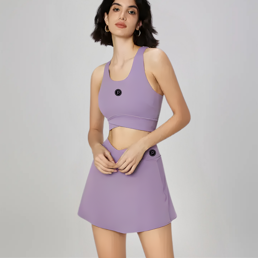 Pure Barre Dara Two Piece Sports Bra & High Waist Skort Activewear Set (12pc Min)