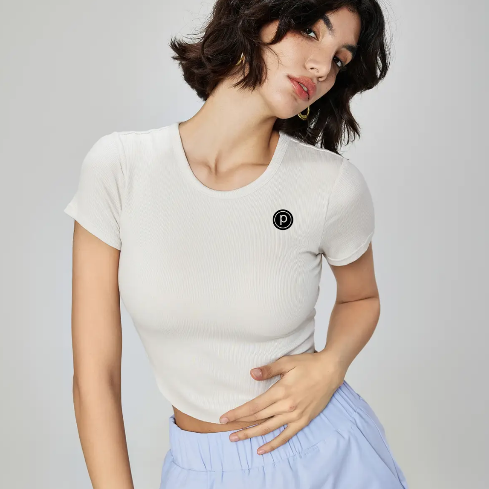 Pure Barre Echoease Crew Neck Ribbed Short Sleeve Crop Top (12pc Min)