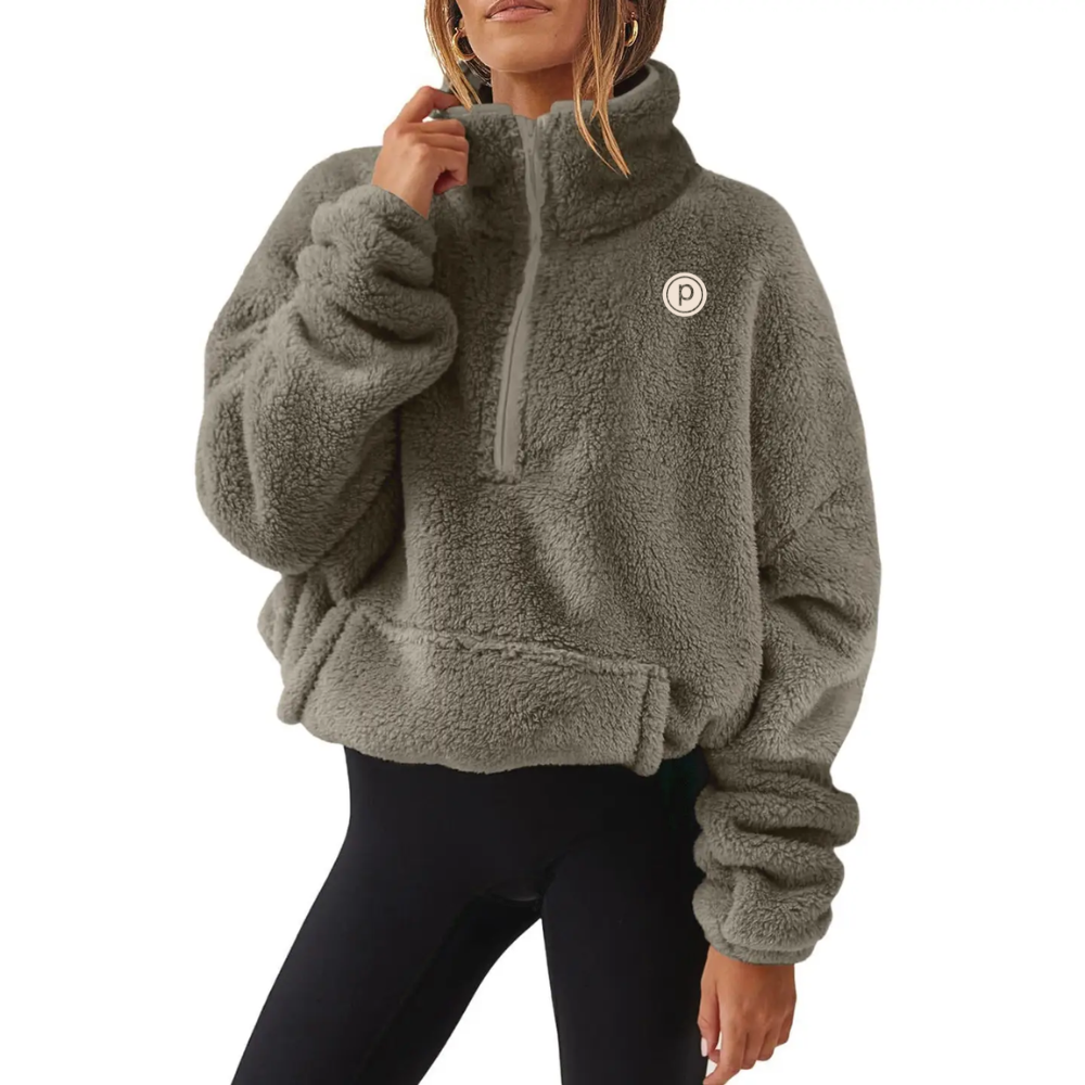 Pure Barre Fuzzy Fleece Half-Zip Stand-Up Collar Jacket (12pc Min)